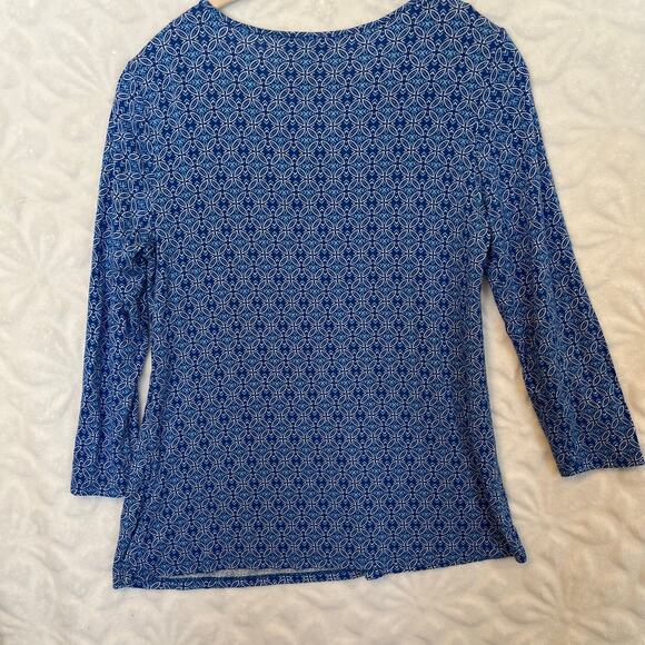 Dana Buchman long sleeve top blue patterned square loops around collar - Picture 4 of 5